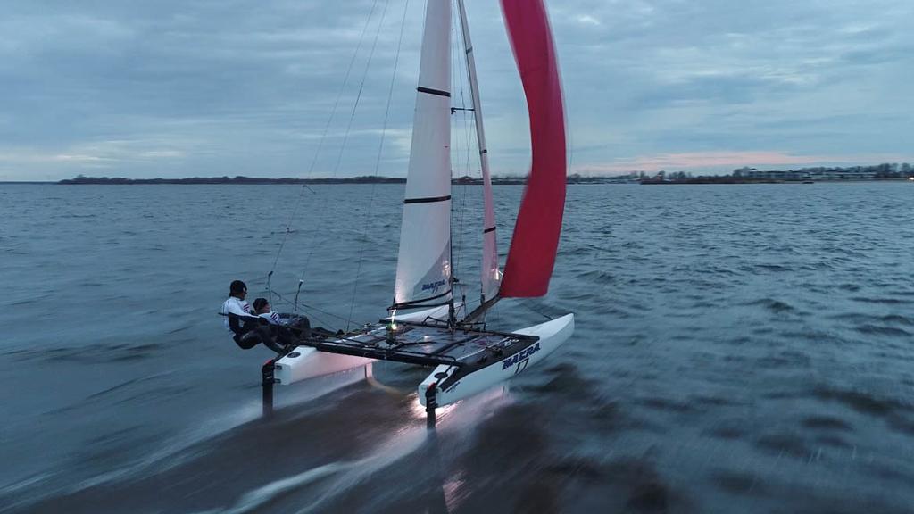 Bora Gulari and Helena Scutt getting acquainted with the foiling Nacra 17 MK2 © Keith Brash